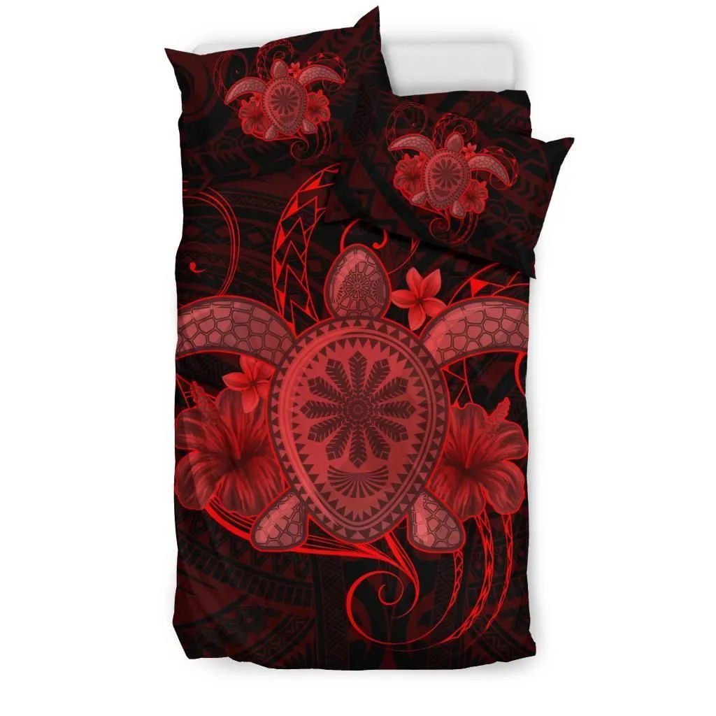 FamilyGater Bedding Set - Cover and Pillow Cases Hawaii Turtle Hibiscus Polynesian - Full Style - Red - AH J4