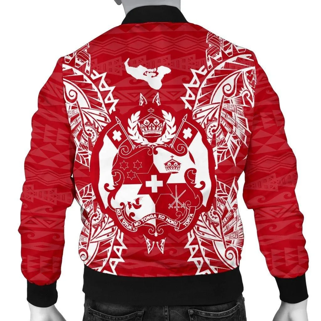 Tonga Polynesian Mens Bomber Jacket Map Red White