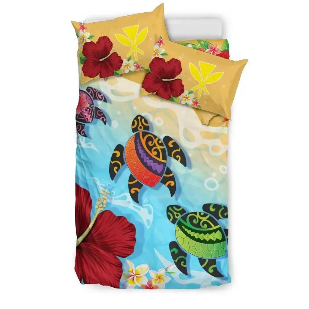 FamilyGater Bedding Set - Cover and Pillow Cases Kanaka Maoli (Hawaiian) Duvet Covers - Turtle Polynesian Hibiscus A10