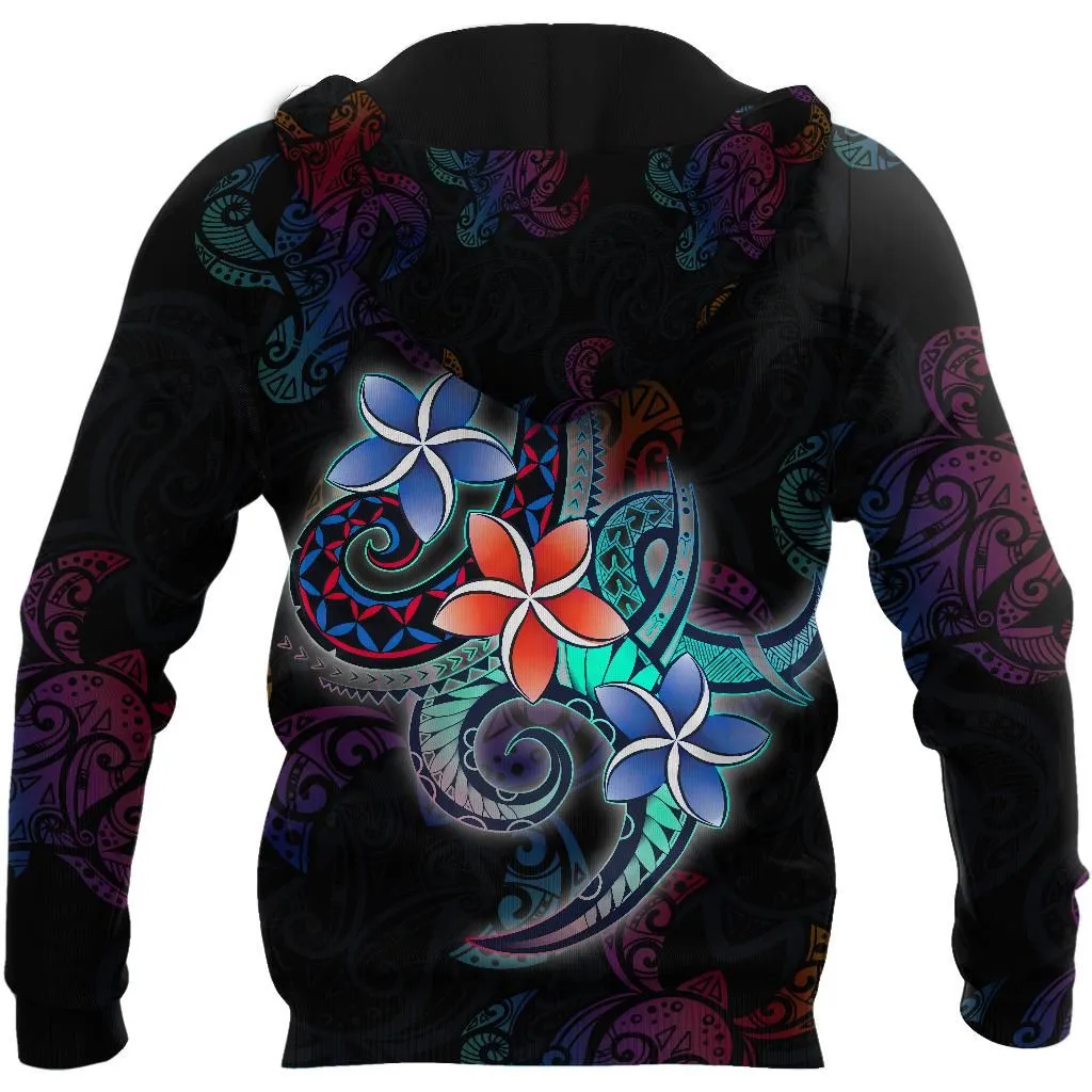 Amazing Polynesian Plumeria Flower And Turtle Tattoo Unisex Deluxe Hoodie ML