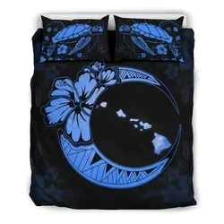 FamilyGater Bedding Set - Cover and Pillow Cases Hawaiian Map Hibiscus Turtle Polynesian Moon Deep Blue - AH - J1