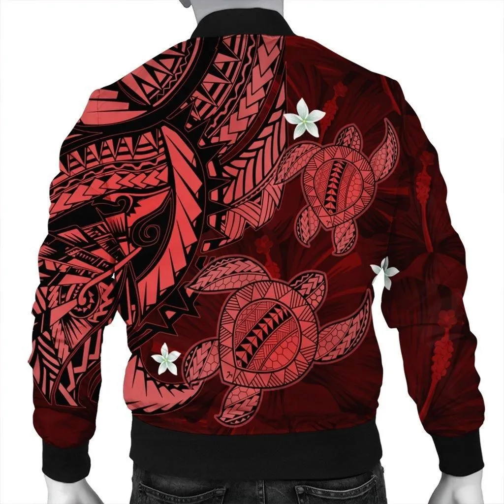 Hawaii Polynesian Turtle Hibiscus Bomber Jacket - Red - AH