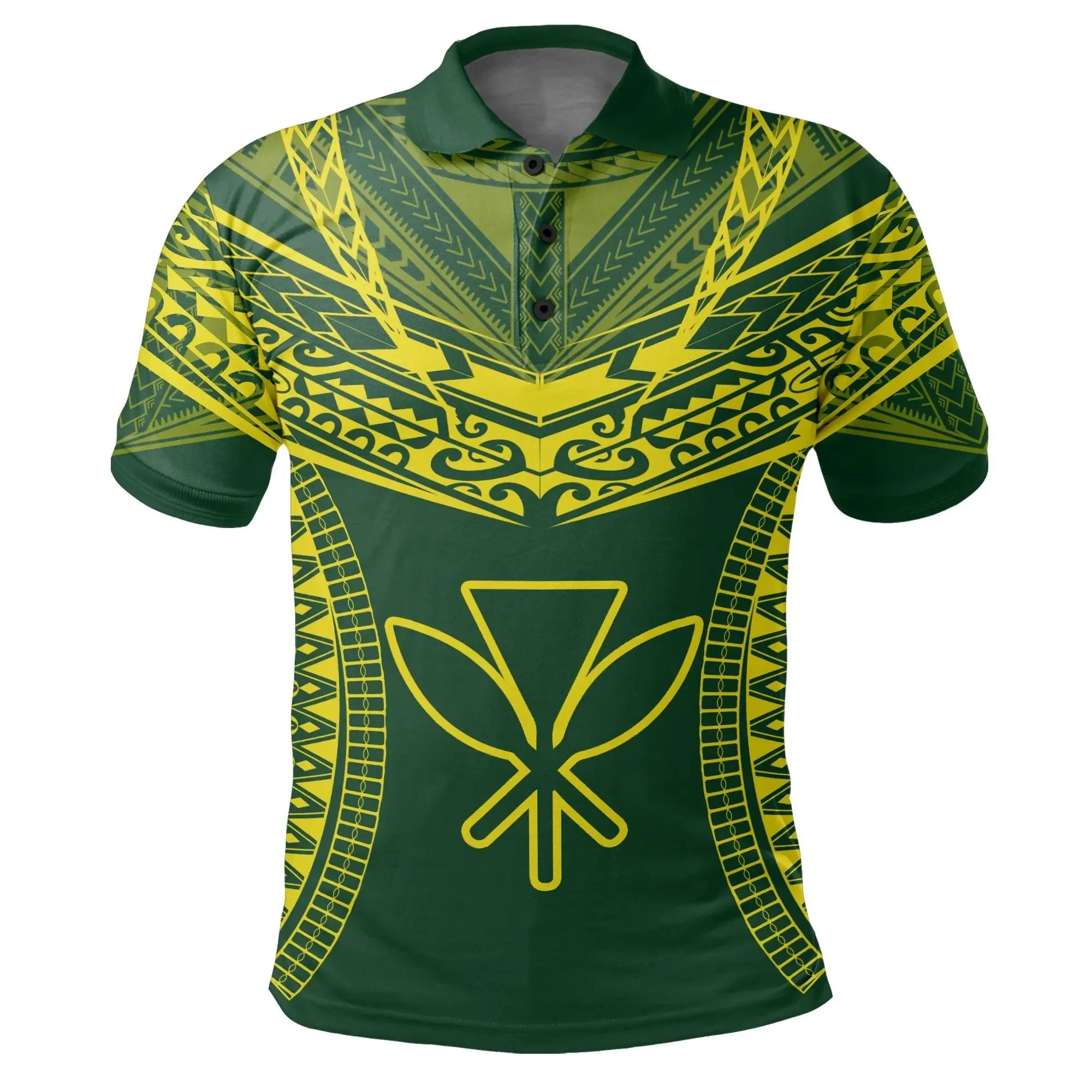 Alohawaii Shirt - Hawaiian Kanaka Map Football Jersey Polo Shirt - Green And Yellow - Roger Style - AH - J2