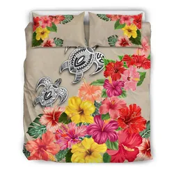 Turtle Polynesian Bedding Set Hibiscus Colorful