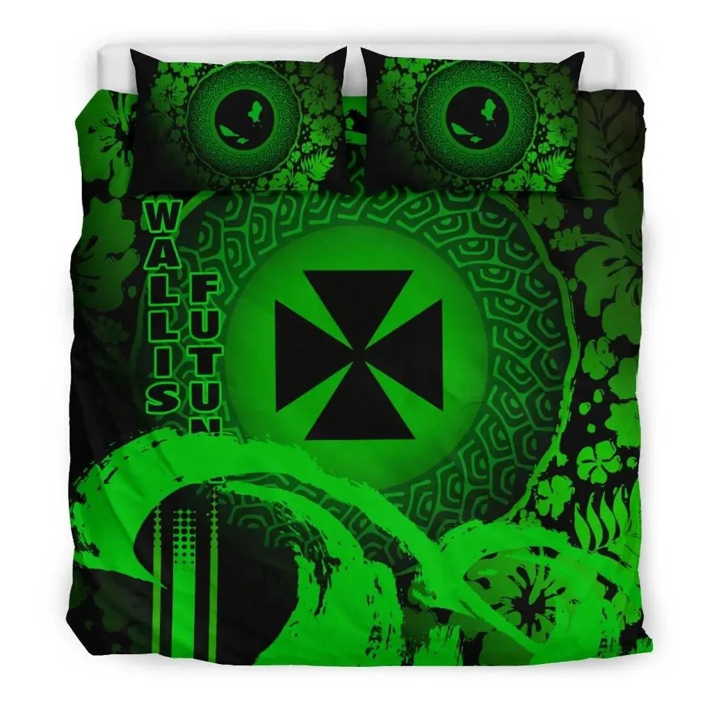 FamilyGater Bedding Set - Cover and Pillow Cases Wallis And Futuna - Hibiscus And Wave Green K7