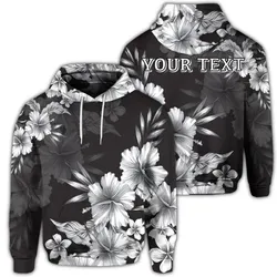 (Personalised) Hawaiian Hibiscus Black And White Polynesian Hoodie - AH
