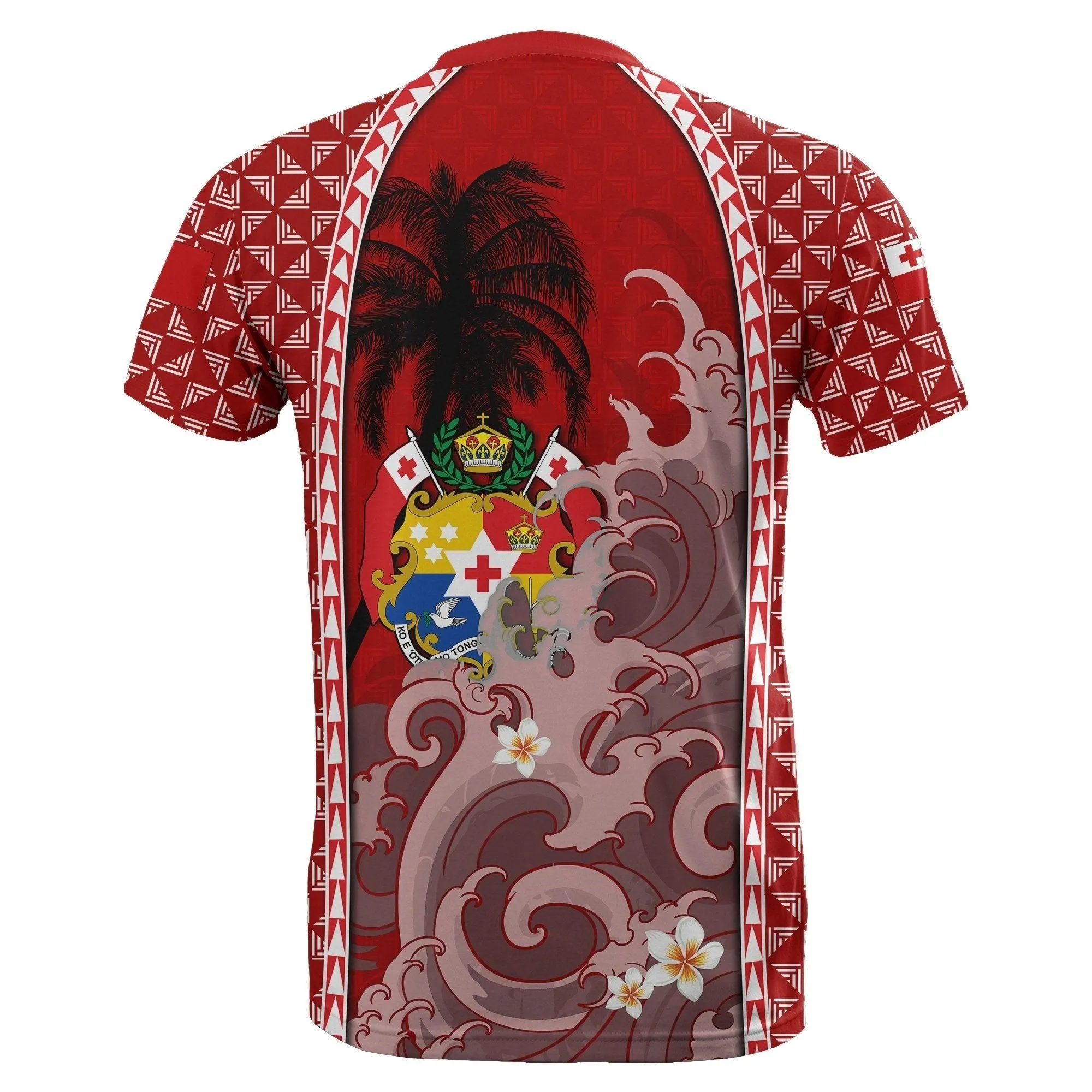 Tonga T shirt Coat Of Arms Polynesian With Hibiscus And Waves