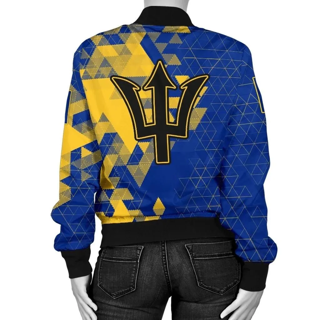 Barbados Personalised Women's Bomber Jacket  - National Flag Polygon Style - BN15