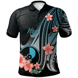 Yap Polo Shirt - Turquoise Polynesian Hibiscus Pattern Style