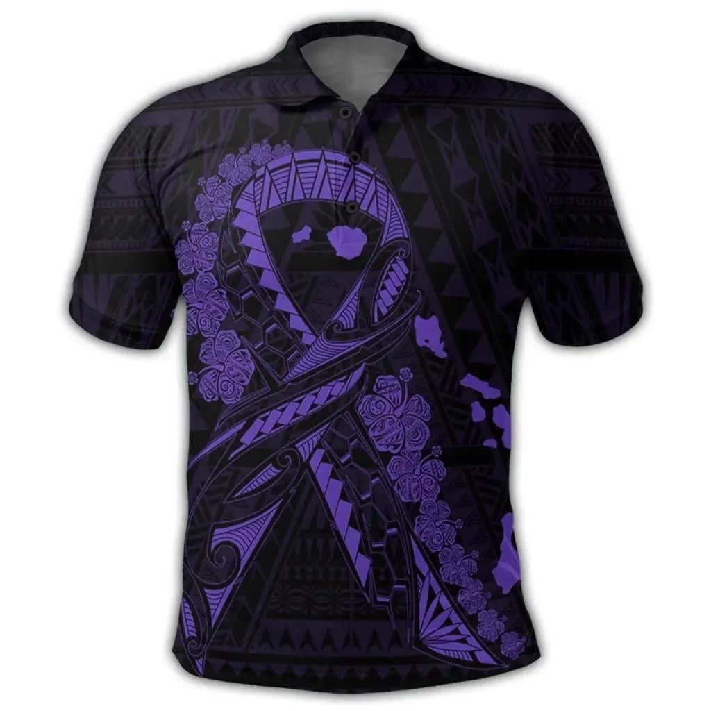 Alohawaii Shirt - Hawaiian Map Heart Ribbon Cancer Hibiscus Purple Polynesian Polo Shirt - AH - J4R