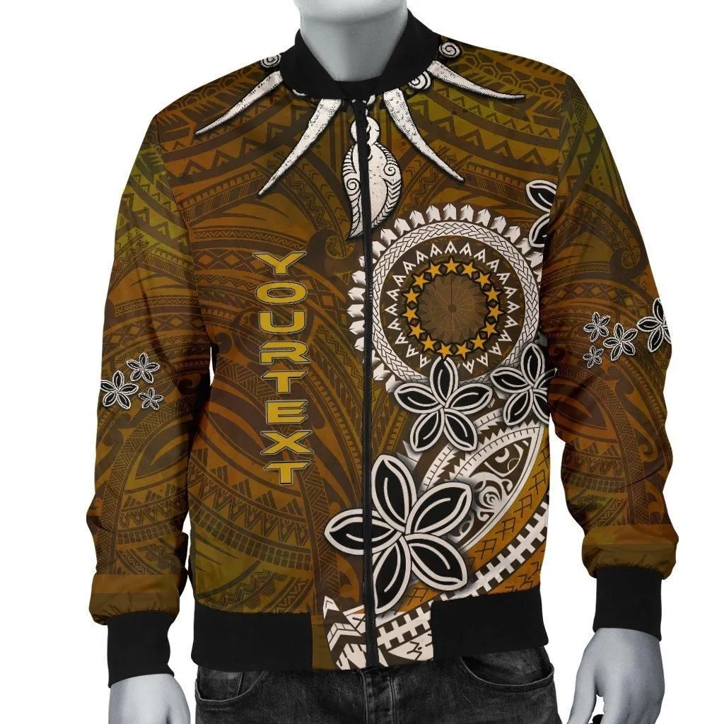 Cook Islands Custom Personalised Mens Bomber Jacket - Polynesian Boar Tusk