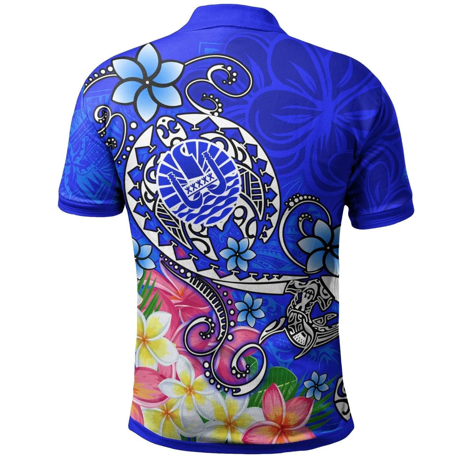 Tahiti Polo Shirts - Turtle Plumeria (Blue)