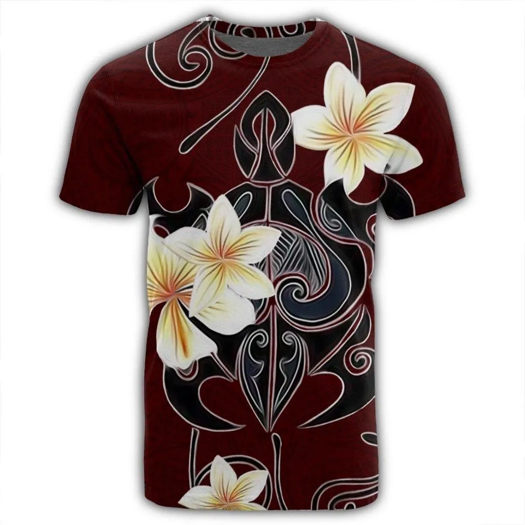 Hawaiian Turtle Plumeria Polynesian T-Shirt Red - AH