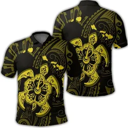 Hawaiian Map Kanaka Hibiscus Turtle Yellow Polynesian Polo Shirt