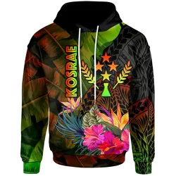 Kosrae Polynesian Hoodie -  Hibiscus and Banana Leaves
