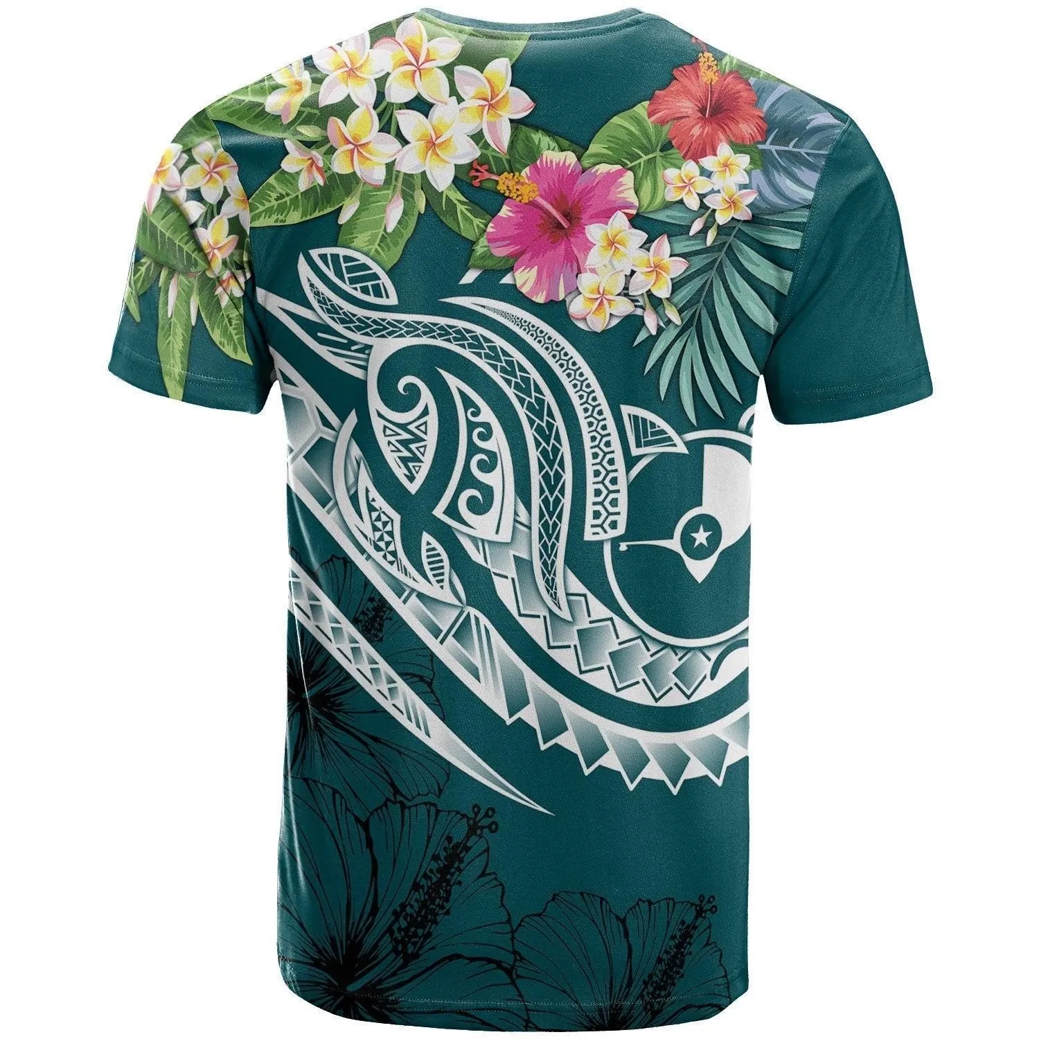 Yap Polynesian T shirt - Summer Plumeria Turquoise