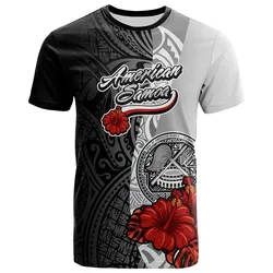 American Samoa Polynesian T-Shirt - Coat Of Arms With Hibiscus White - BN12