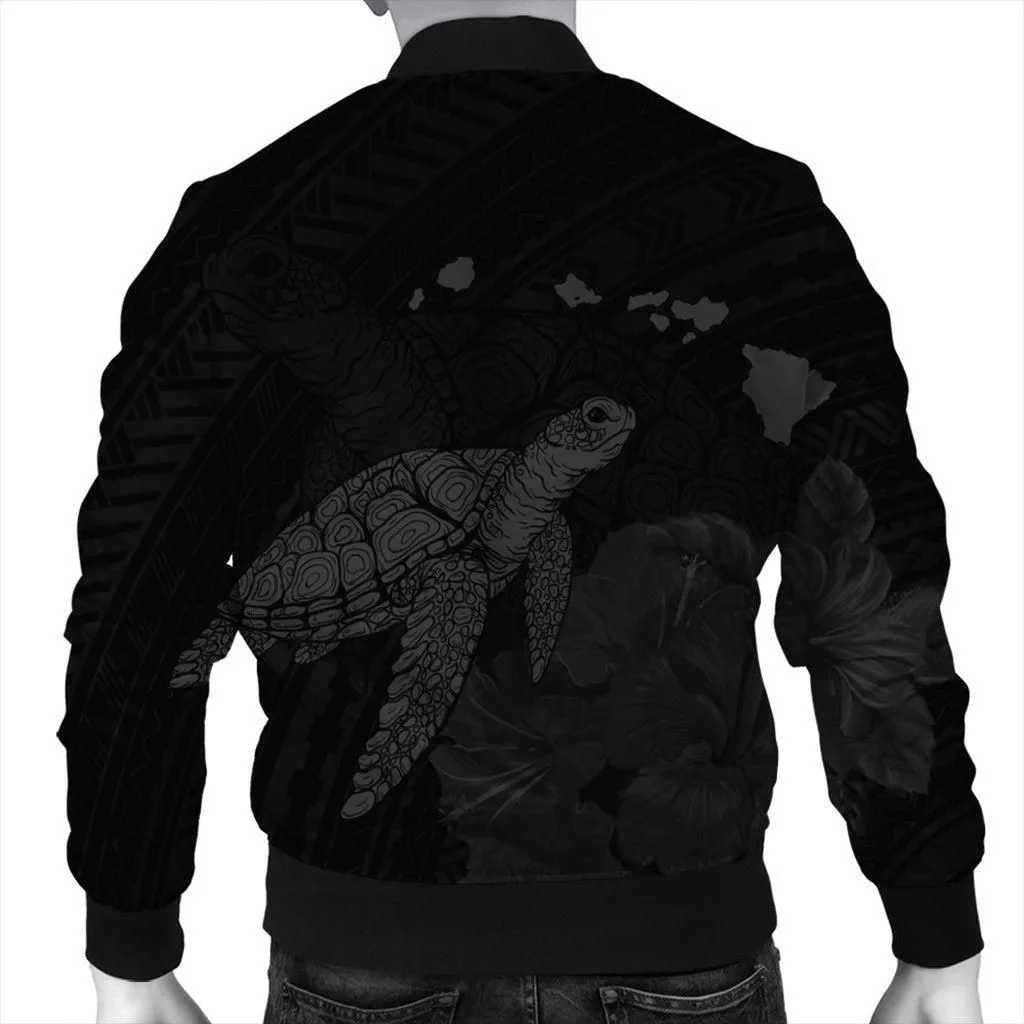 Hawaii Polynesian Hibiscus Turtle Map Bomber Jacket Grey