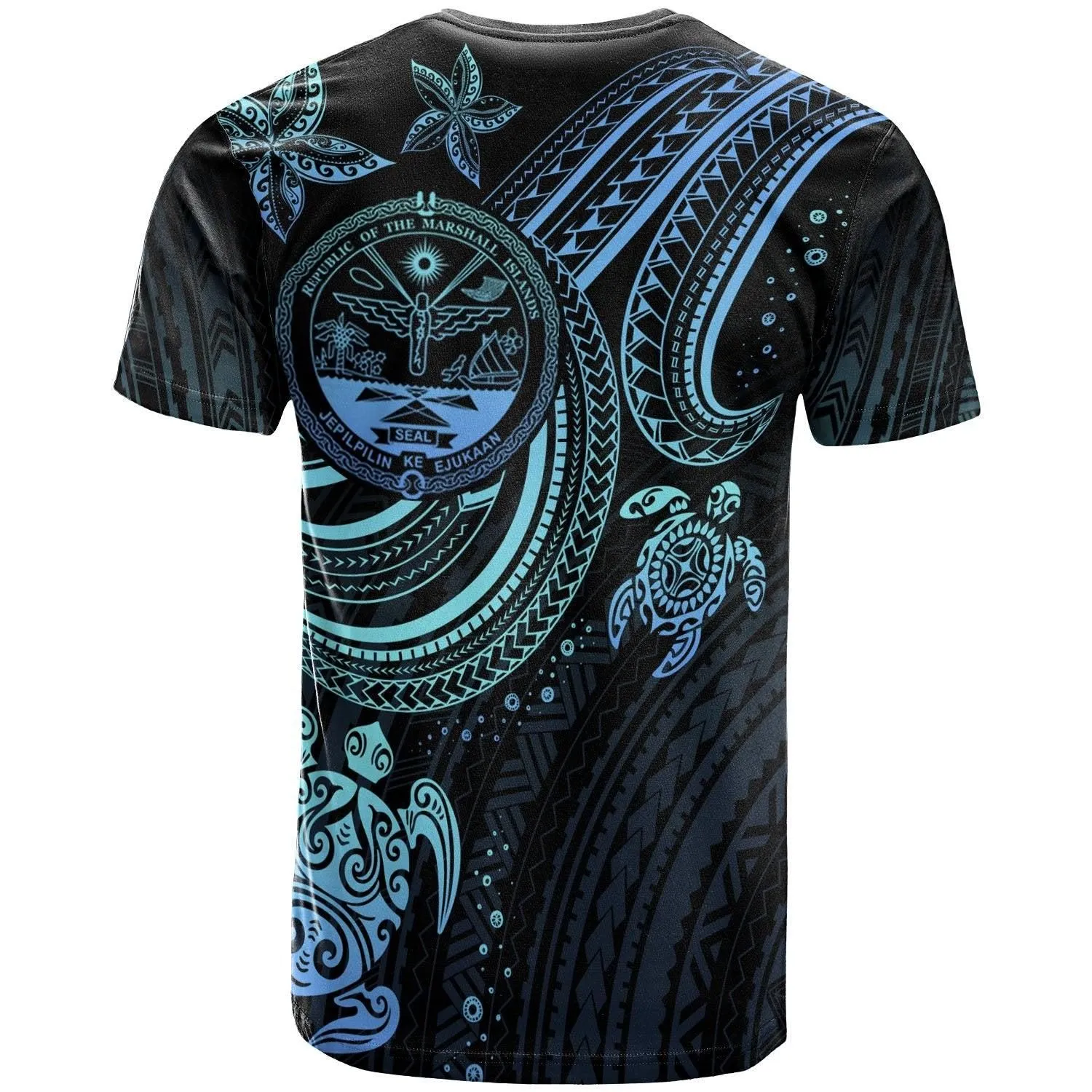 Marshall Islands Custom Personalised T-shirt - Coat Of Arm with Blue Turtle