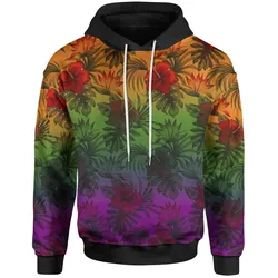 Polynesian Hoodie - Green Hibiscus Patterns