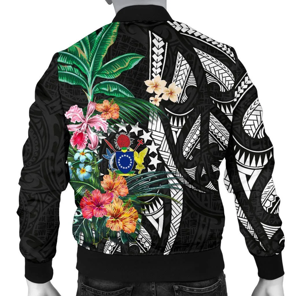 Cook Islands Men's Bomber Jacket Coat Of Arms Polynesian With Hibiscus TH5