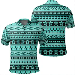 Alohawaii Shirt - Polynesian Tattoo Tribal Turquoise Polo Shirt - AH - JR