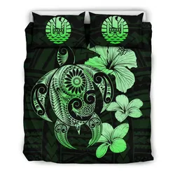 FamilyGater Bedding Set - Cover and Pillow Cases Tahiti Hibiscus Plumeria Mix Polynesian Green Turtle - J1