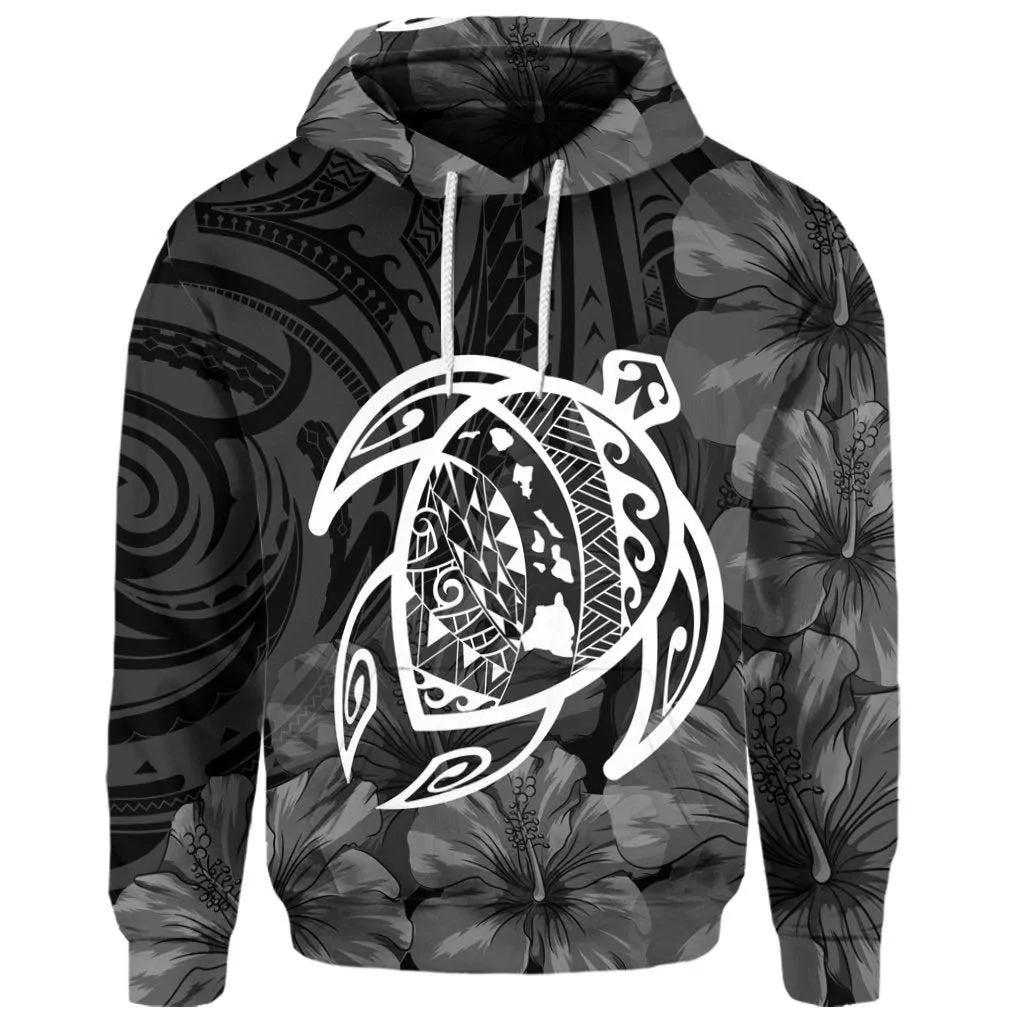 (Personalised) Hawaiian Map Turtle Kanaka Hibiscus Polynesian Hoodie - White - AH