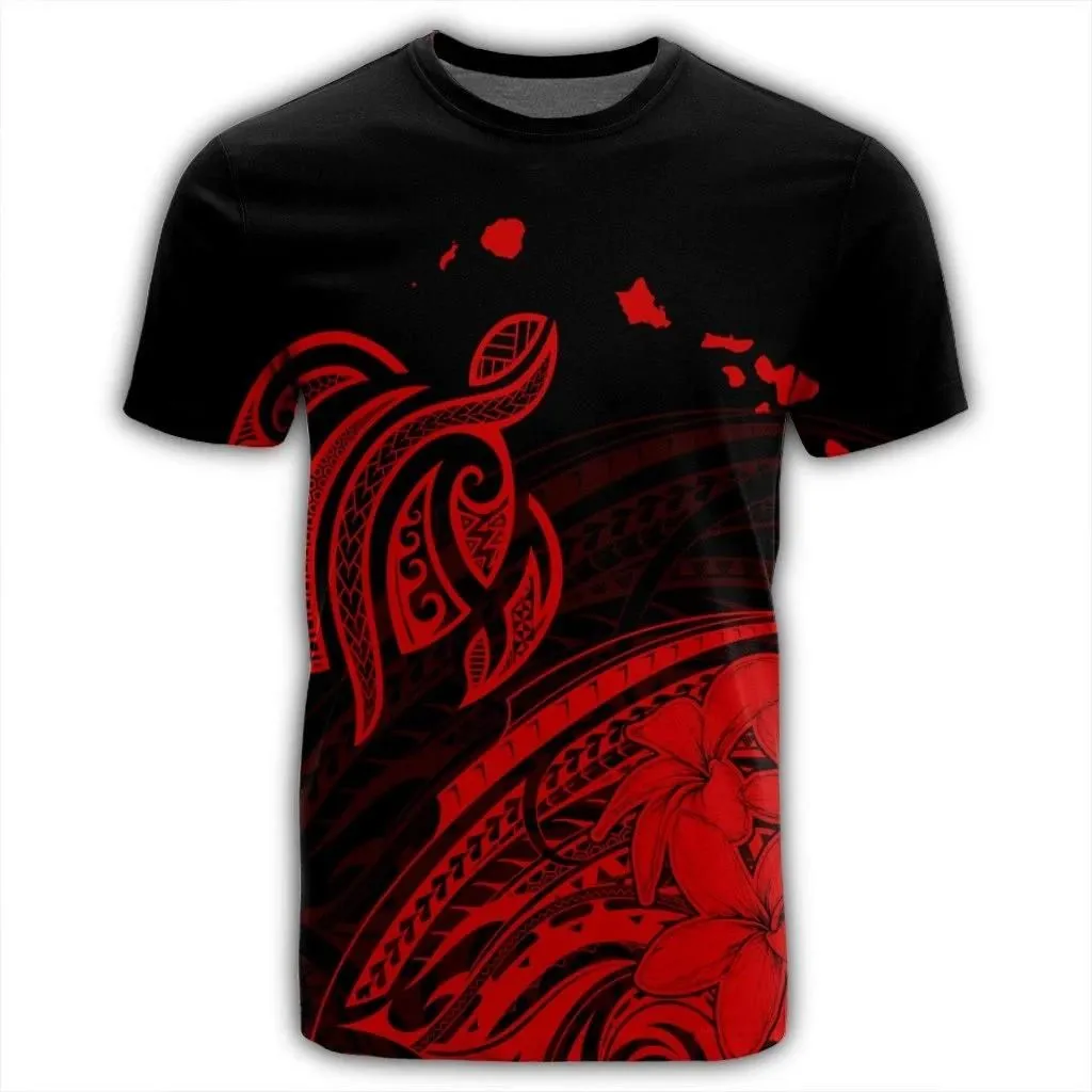 Alohawaii Tee - Hawaii Turtle Polynesian Map Plumeria T-Shirt Red - AH - JR