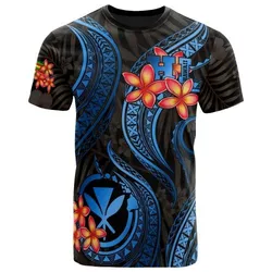 Polynesian Hawaii T shirt - Blue Plumeria