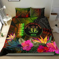 Niue Polynesian Bedding Set - Hibiscus and Banana Leaves - BN15