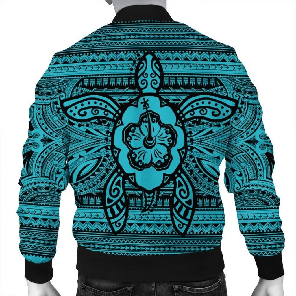 Hawaiian Turtle Polynesian Tribal Bomber Jacket Blue AH