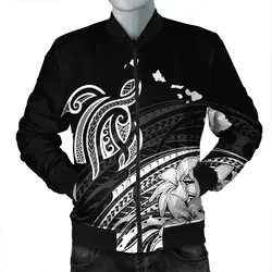 FamilyGater Jacket - Hawaii Turtle Polynesian Map Plumeria Bomber Jacket White - AH - JR