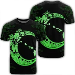 Hawaiian Map Hibiscus Turtle Polynesian Moon T-Shirt Green - AH