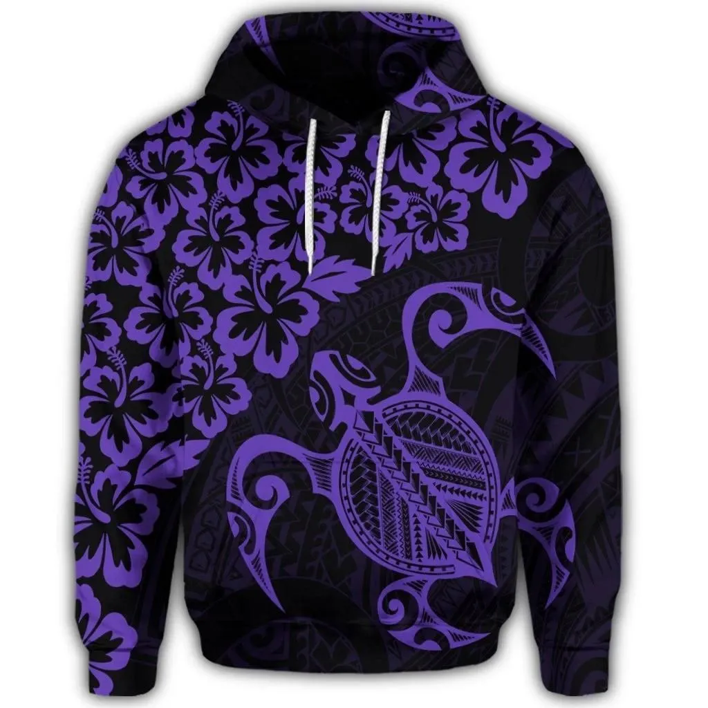 Alohawaii Hoodie - Hawaiian Map Turtle Hibiscus Kanaka Polynesian Hoodie - Purple - AH - J4R