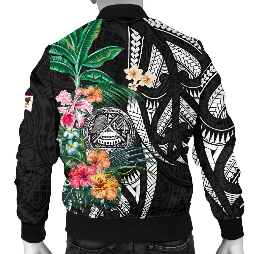 FamilyGaterJacket - Bomber Jacket American Samoa Coat Of Arms Polynesian With Hibiscus TH5