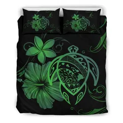 FamilyGater Bedding Set - Cover and Pillow Cases Hawaiian Map Turtle Hibiscus Plumeria Polynesian - Green - AH J4