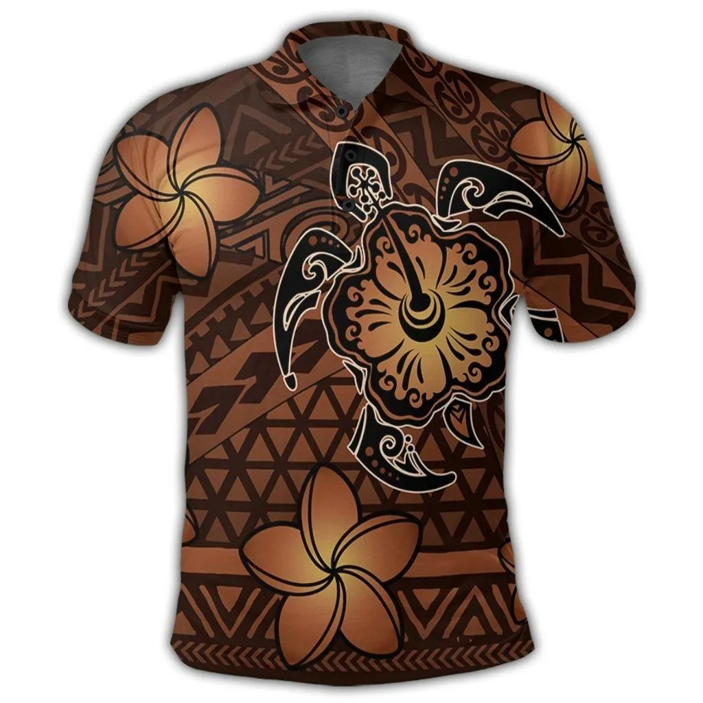 Hawaii Mix Polynesian Turtle Plumeria Polo Shirt - Nick Style - Orange