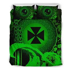 FamilyGater Bedding Set - Cover and Pillow Cases Wallis And Futuna - Hibiscus And Wave Green K7