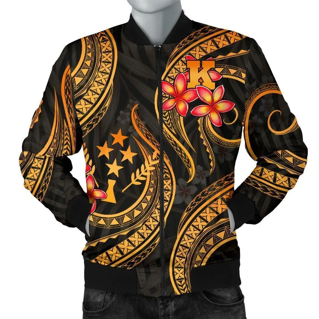 Kosrae Micronesian Men Bomber Jacket - Gold Plumeria