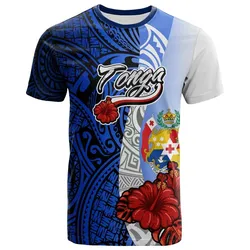 Tonga Polynesian T-shirt - Coat Of Arm With Hibiscus Blue - BN12