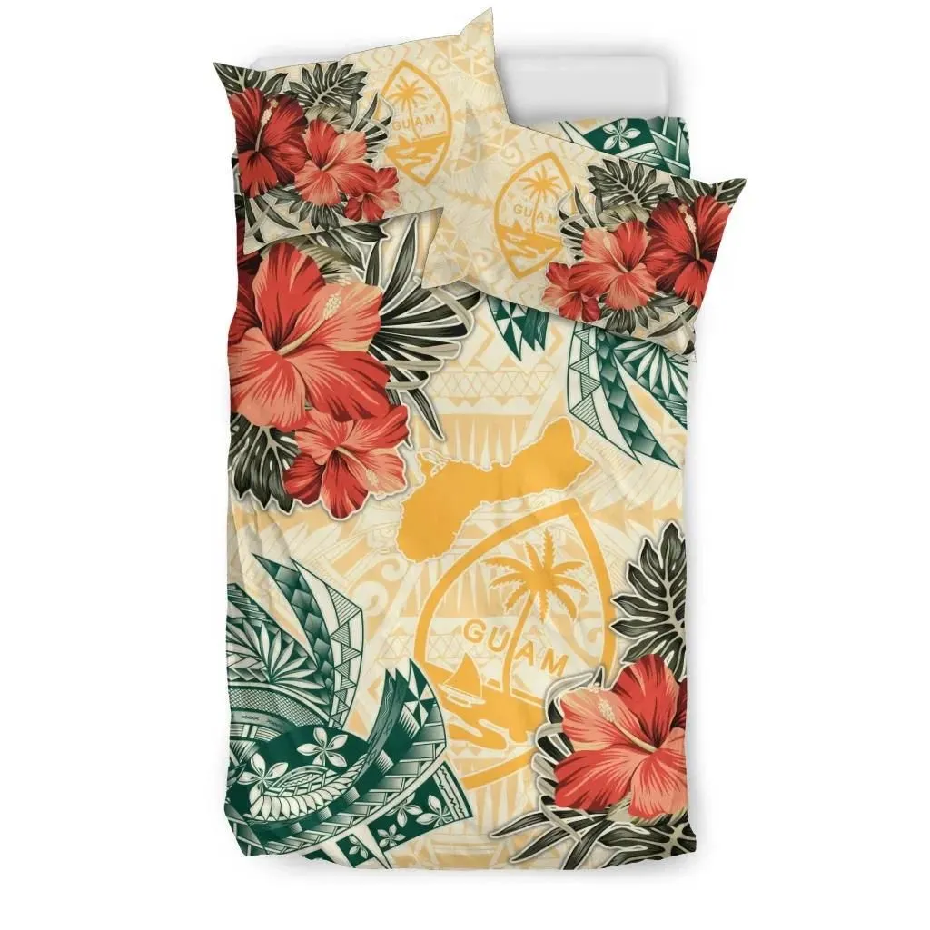 Alohawaii Bedding Set - Cover and Pillow Cases Guam - Polynesian Hibiscus Flowers - BN15