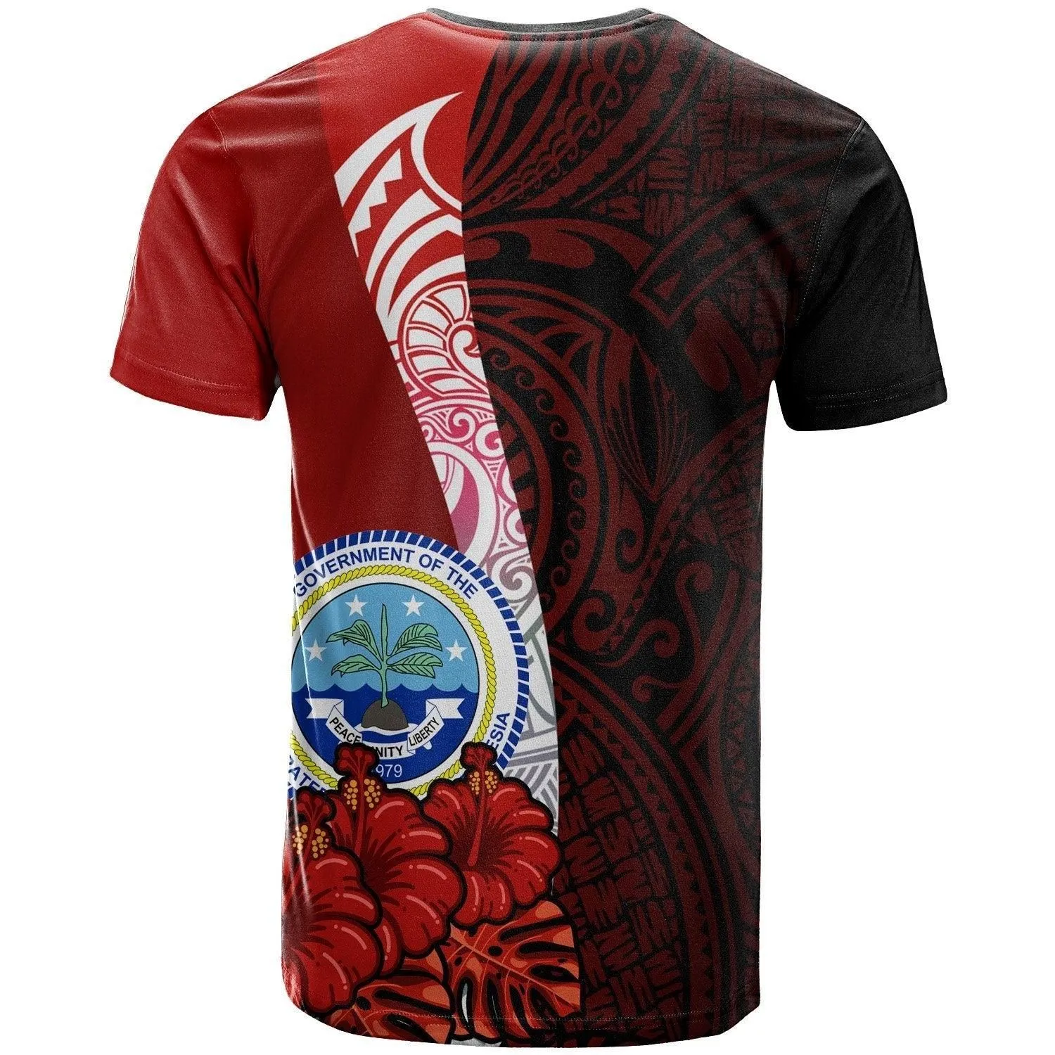Federated States of Micronesia Personalised Custom T-Shirt - Coat Of Arm With Hibiscus