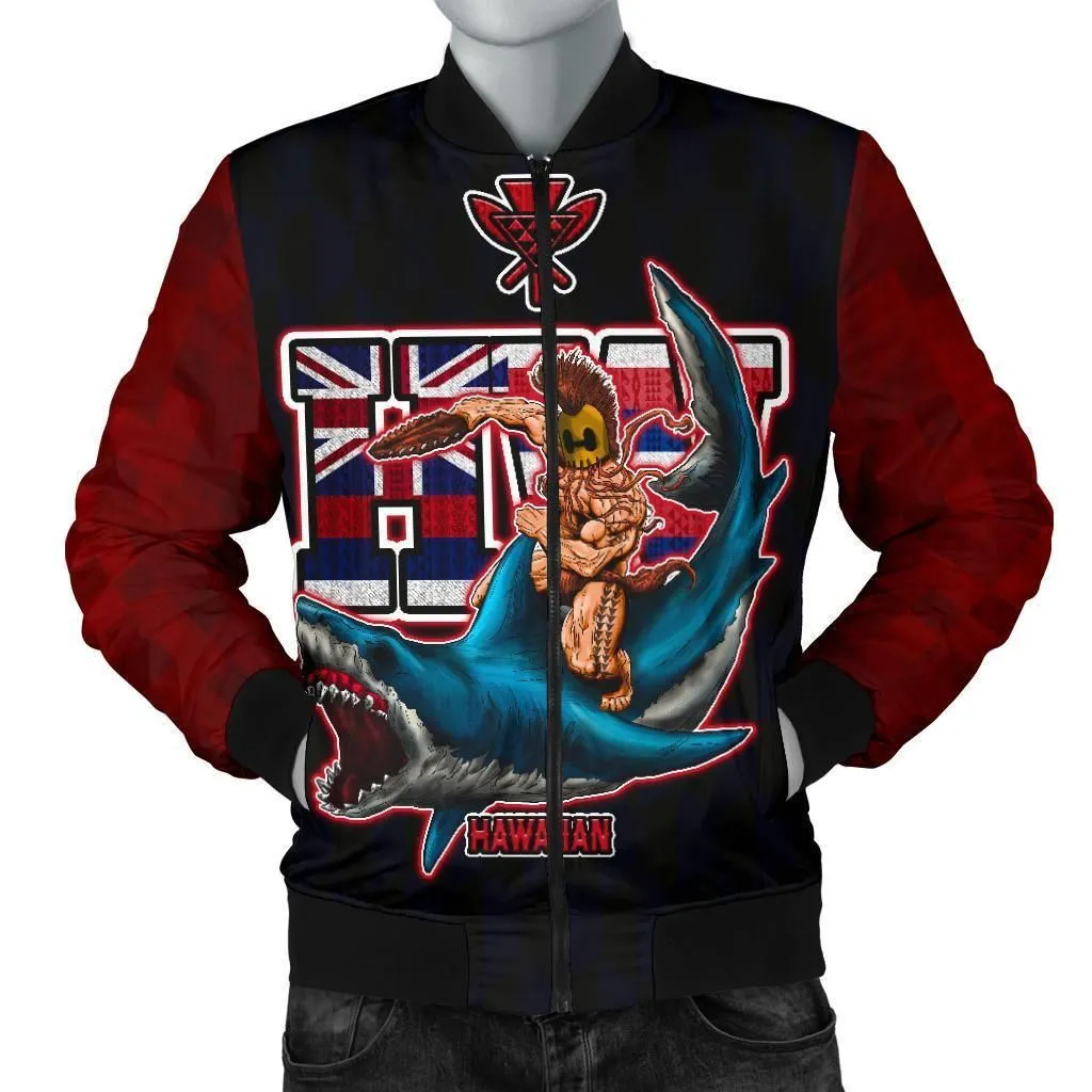 Polynesian Hawaii Mens Bomber Jacket - Shark Warrior