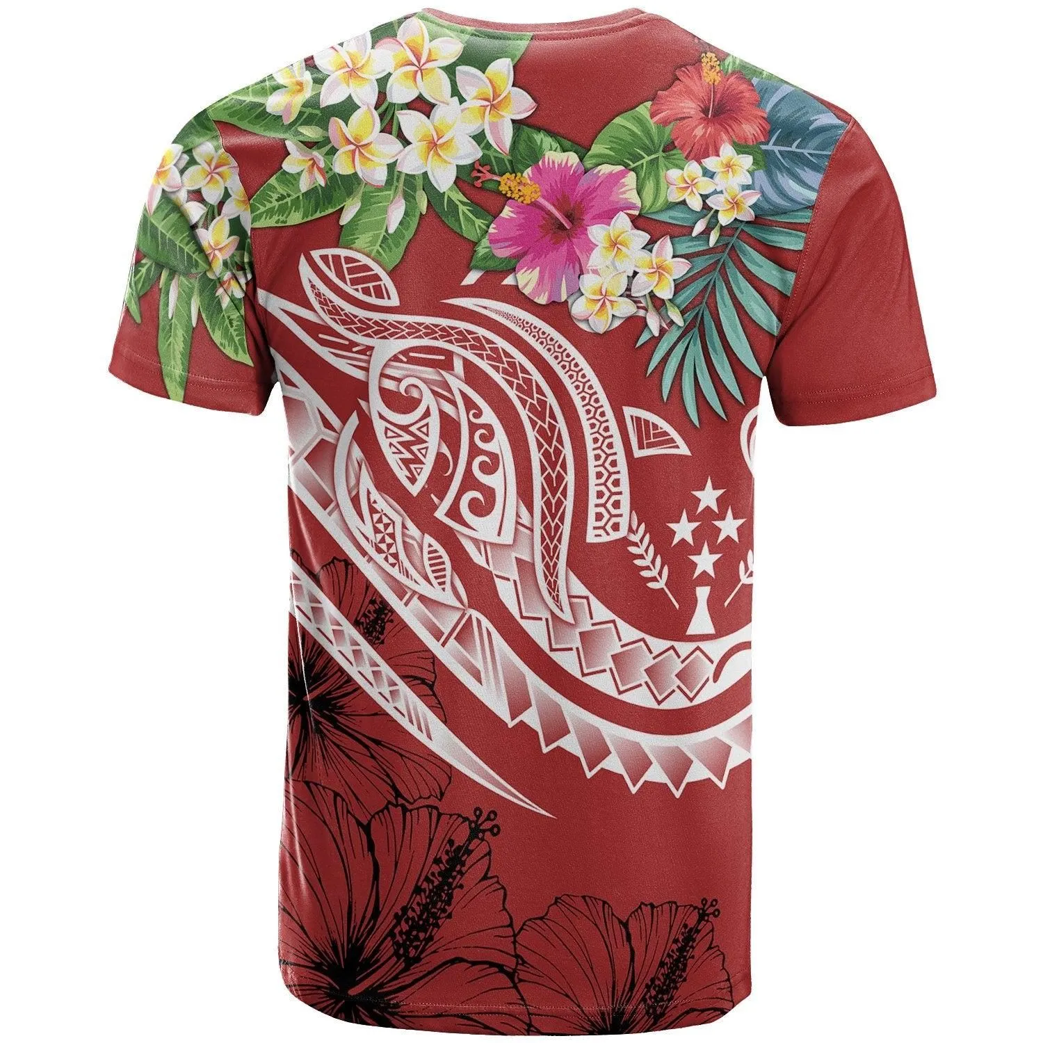 Kosrae Polynesian T-Shirts - Summer Plumeria (Red)
