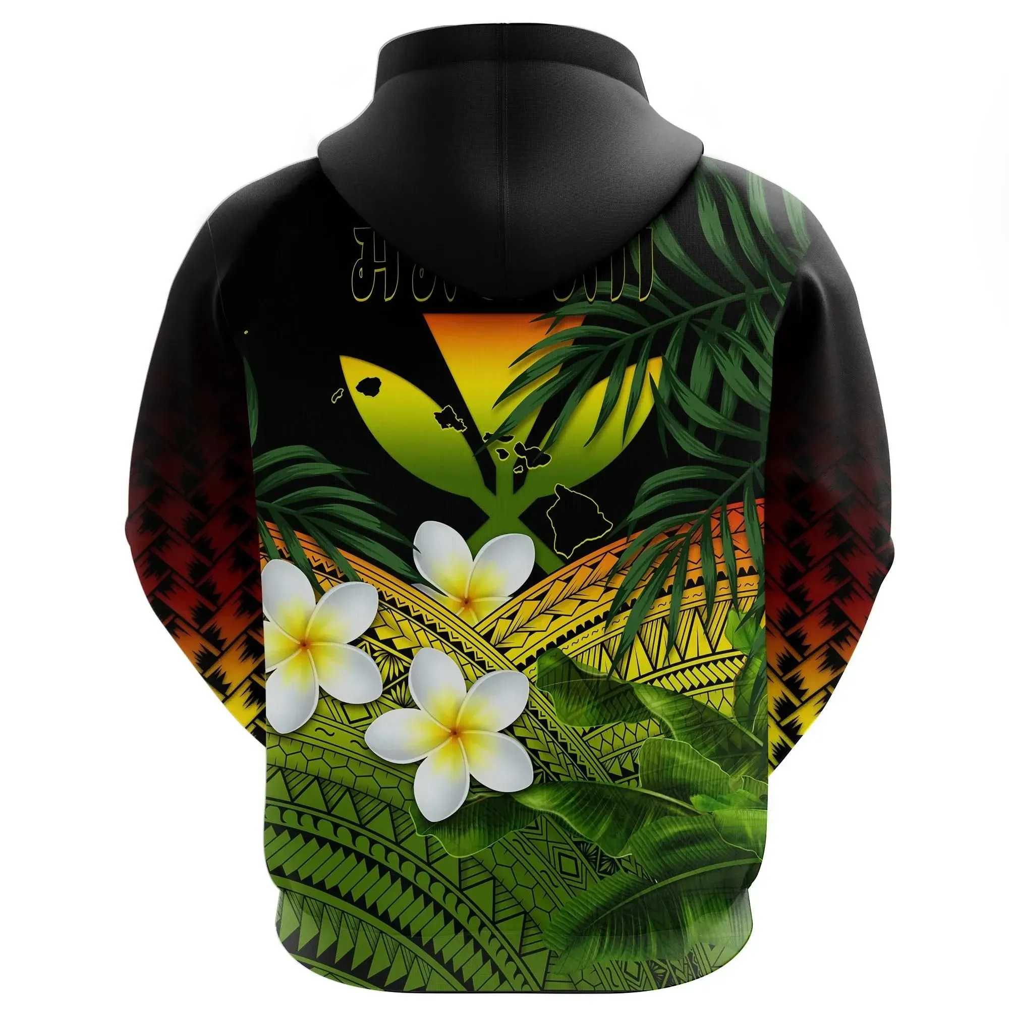 Kanaka Maoli (Hawaiian) Hoodie, Polynesian Plumeria Banana Leaves Reggae A02