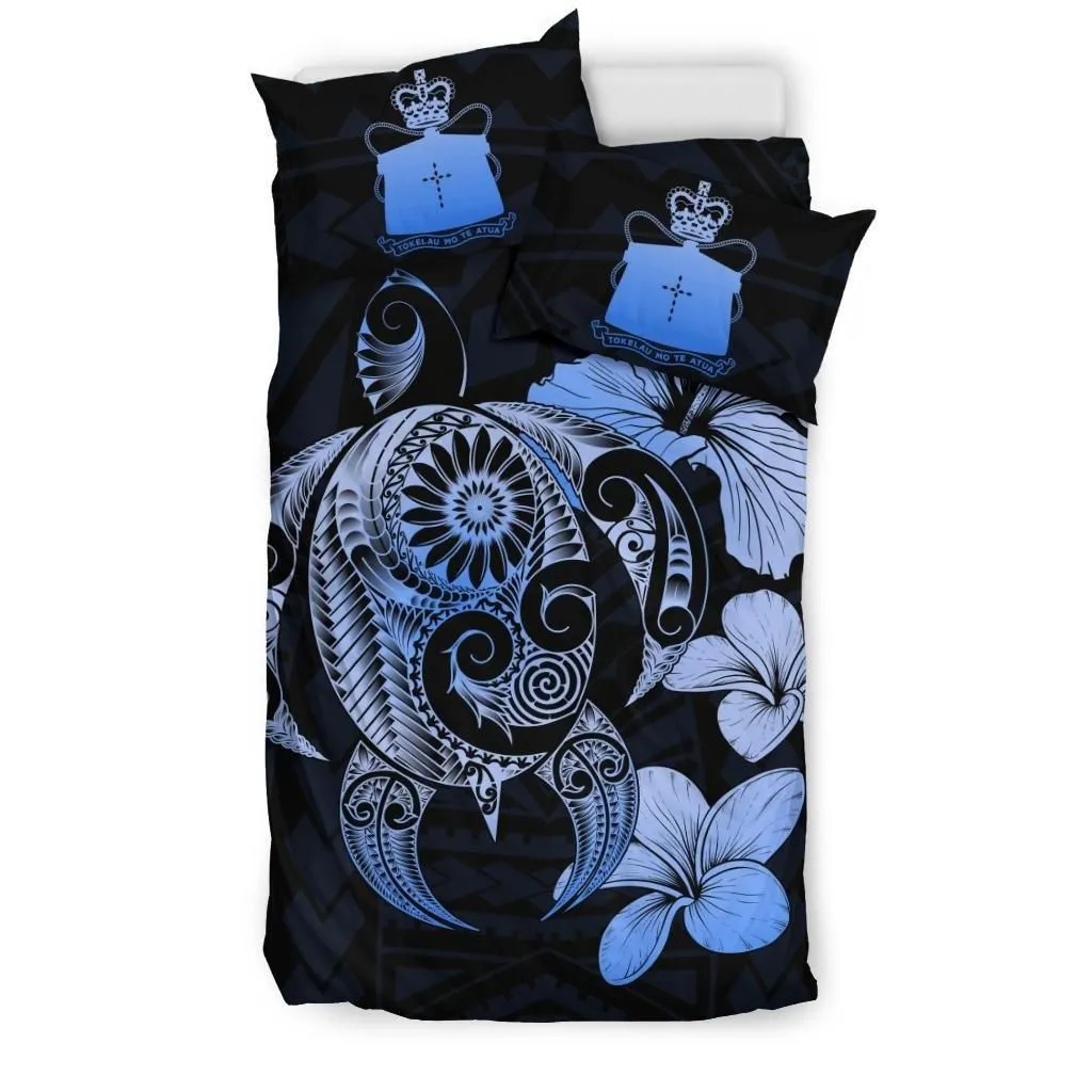Alohawaii Bedding Set - Cover and Pillow Cases Tokelau Hibiscus Plumeria Mix Polynesian Turtle Blue J1