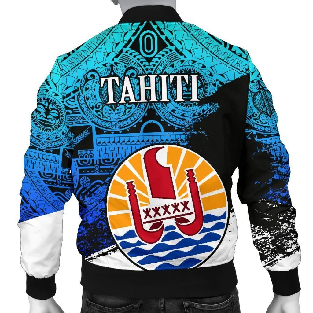 Tahiti Mens Bomber Jacket, Coat Of Arms Blue Special